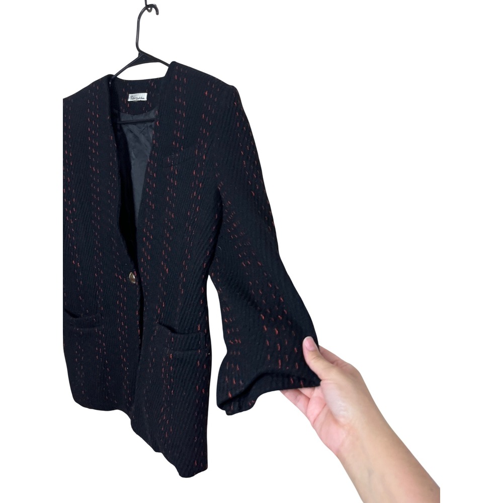Shen Seek Hwa Black Red Striped Blazer Jacket One Button Collarless Size M - Picture 4 of 6
